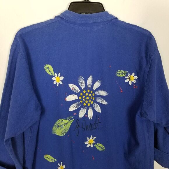 CMC Color Me Cotton Painted Floral Blazer Jacket Sz M Blue Button Up Artsy USA - Picture 5 of 7